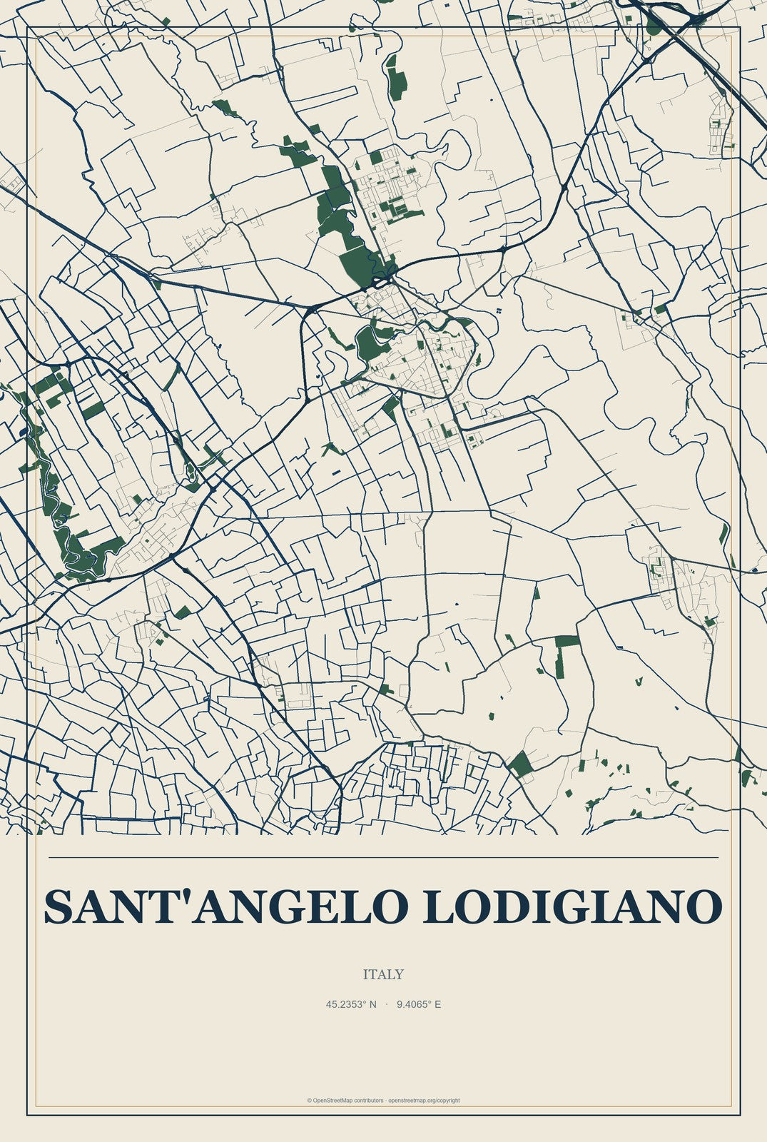 Sant'Angelo Lodigiano, Italy City Map Aluminum Sign in Coastal Cutout style
