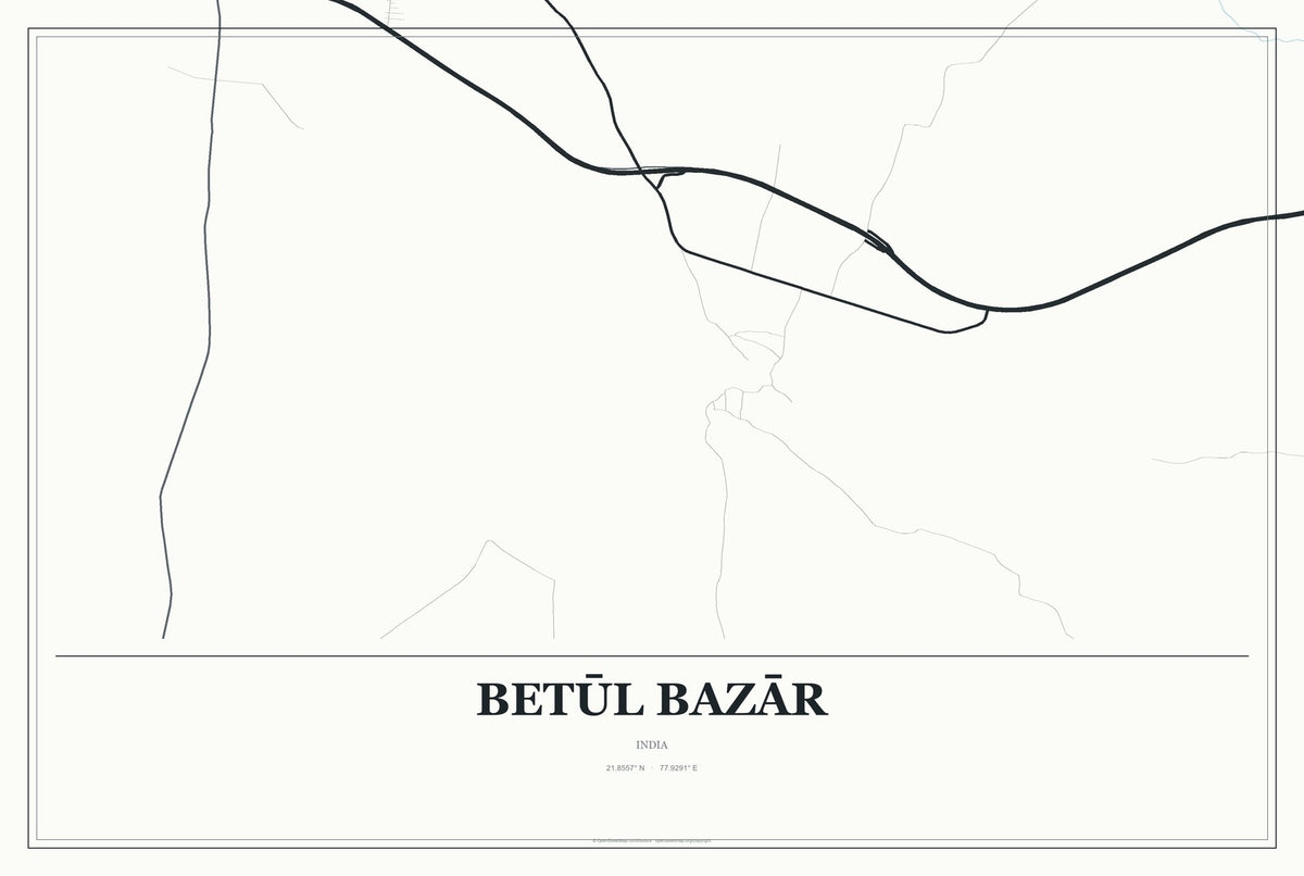 Betūl Bazār, India City Map Aluminum Sign in Gallery Air style