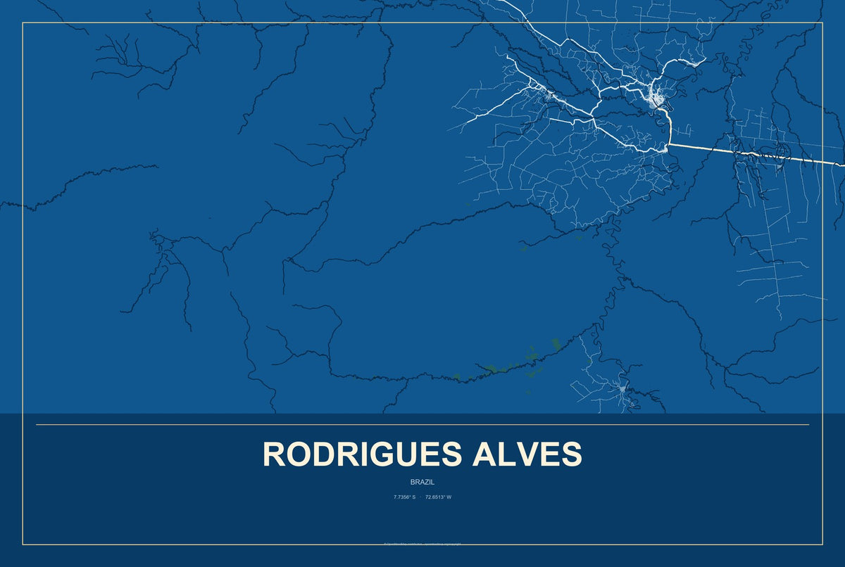 Rodrigues Alves, Brazil City Map Aluminum Sign in Harbor Cobalt style
