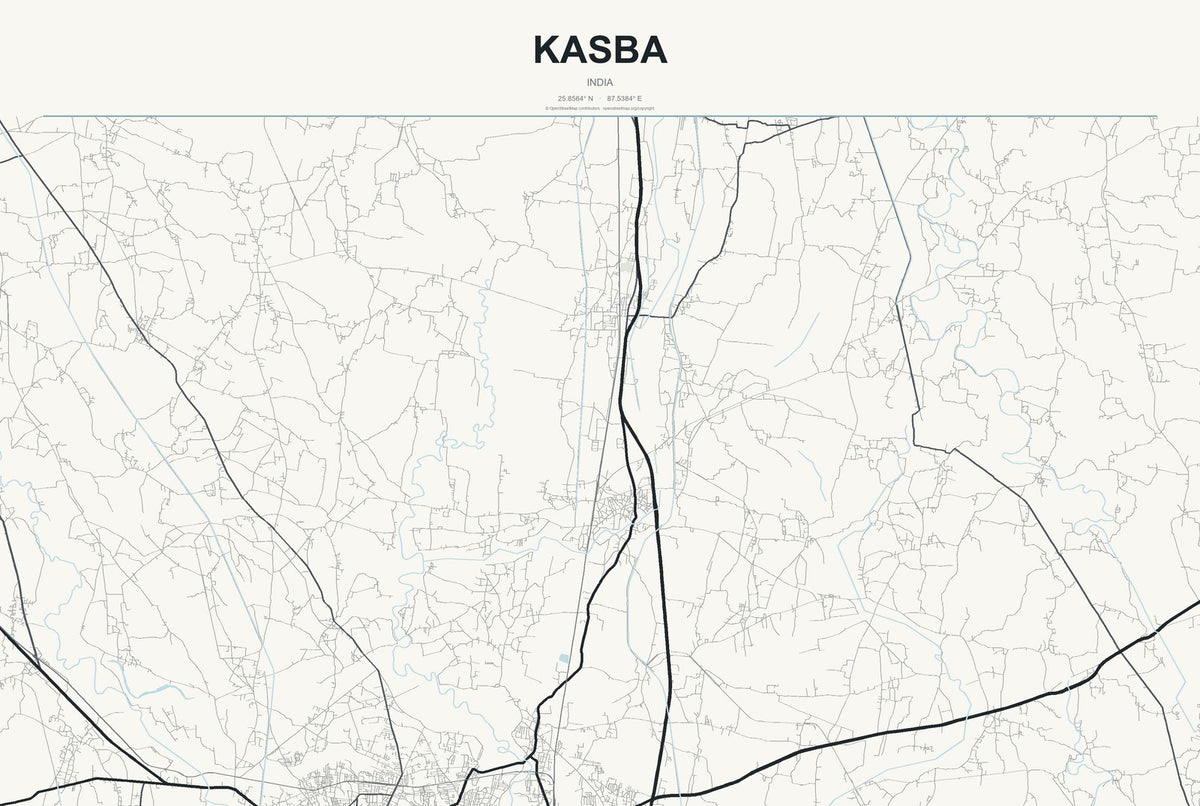 Kasba, India City Map Aluminum Sign in Headline Atlas style