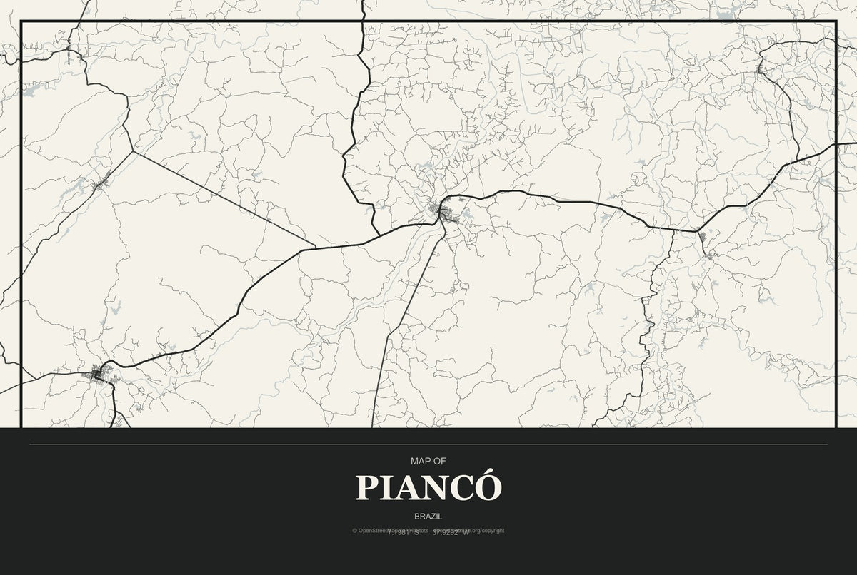 Piancó, Brazil City Map Aluminum Sign in Museum Plaque style