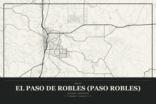 El Paso de Robles (Paso Robles), California City Map Aluminum Sign in Museum Plaque style