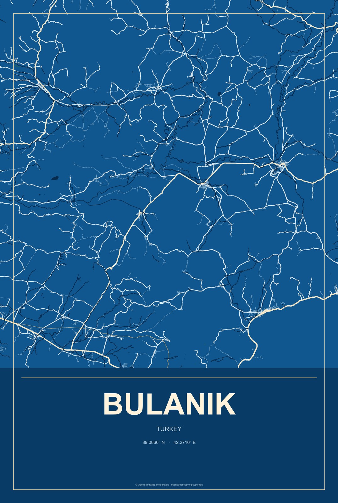 Bulanık, Turkey City Map Aluminum Sign in Harbor Cobalt style