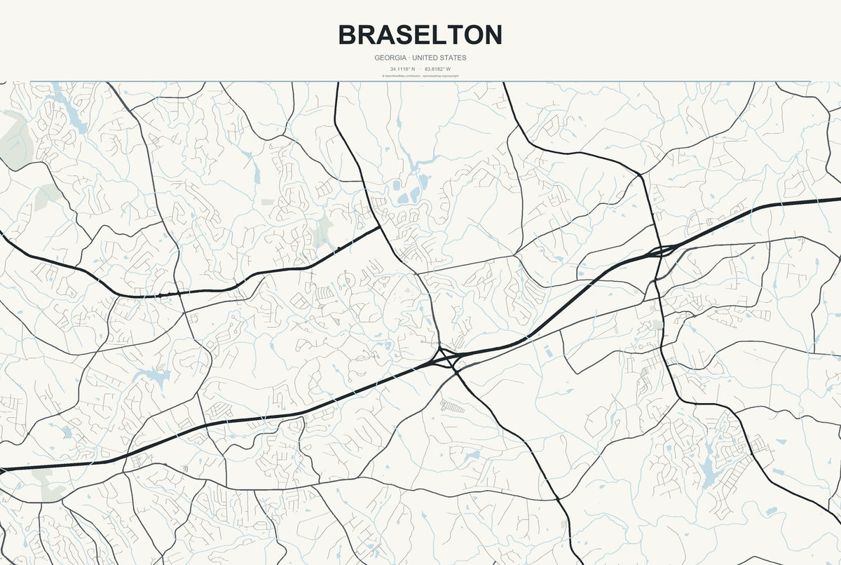 Braselton, Georgia City Map Aluminum Sign in Headline Atlas style