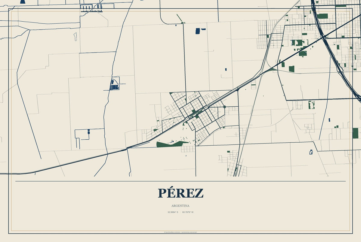 Pérez, Argentina City Map Aluminum Sign in Coastal Cutout style