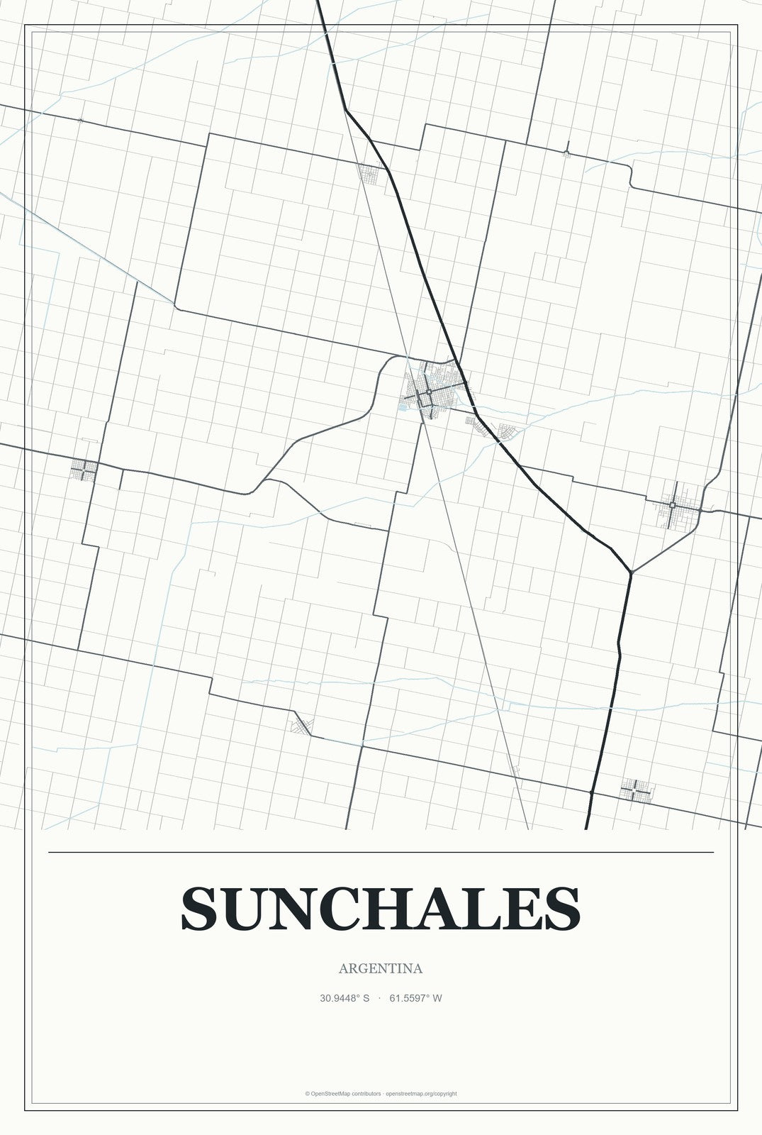Sunchales, Argentina City Map Aluminum Sign in Gallery Air style
