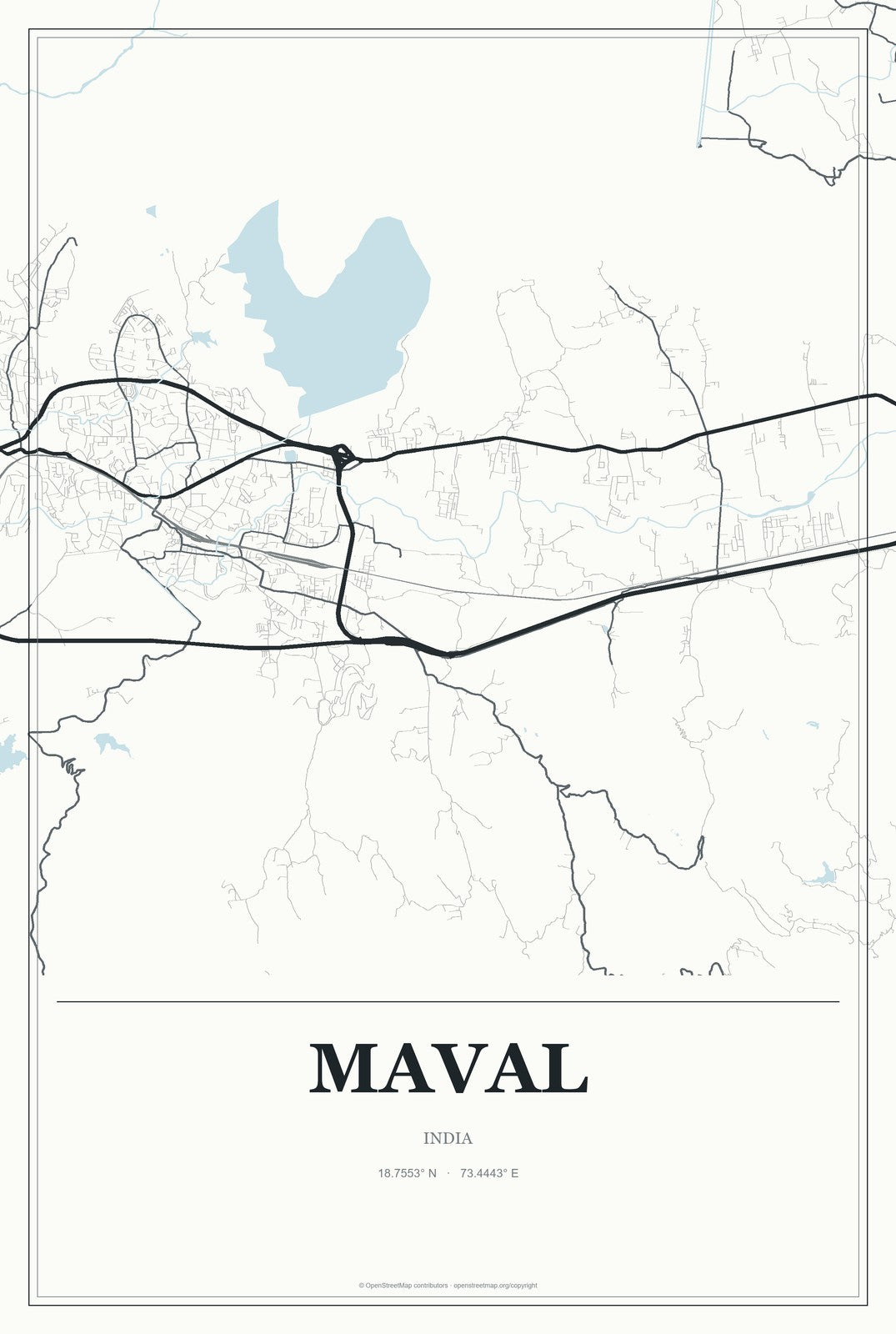 Maval, India City Map Aluminum Sign in Gallery Air style
