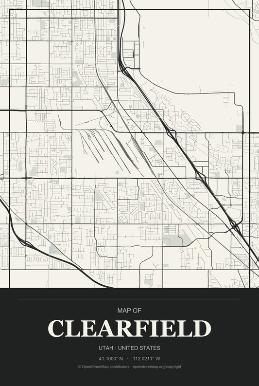 Clearfield, Utah City Map Aluminum Sign in Museum Plaque style