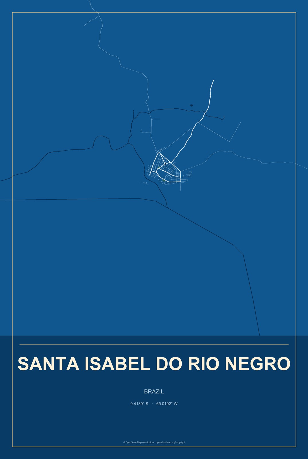 Santa Isabel do Rio Negro, Brazil City Map Aluminum Sign in Harbor Cobalt style