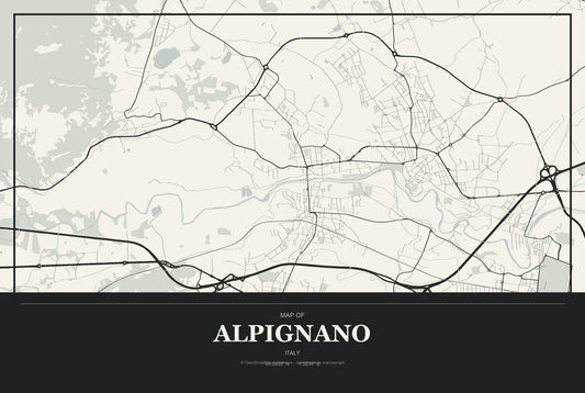 Alpignano, Italy City Map Aluminum Sign in Museum Plaque style