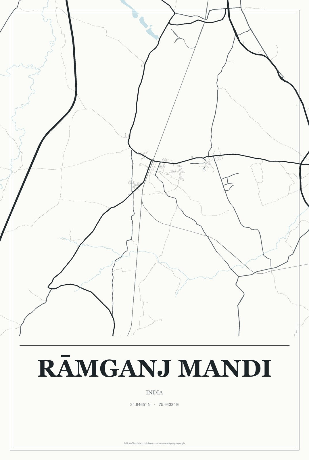 Rāmganj Mandi, India City Map Aluminum Sign in Gallery Air style
