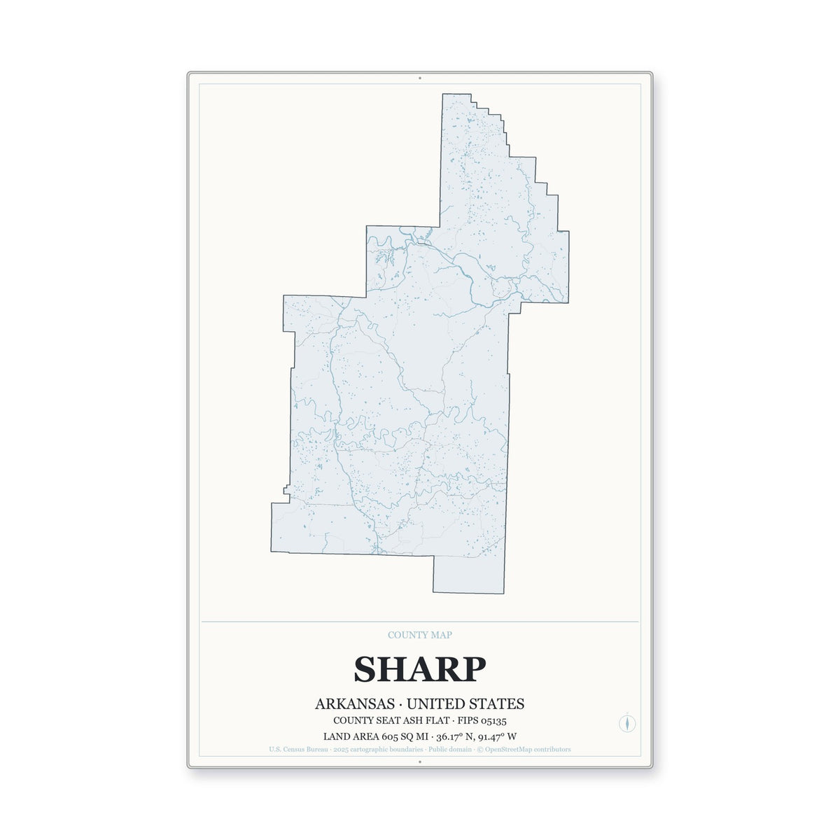 Sharp County, Arkansas Map Aluminum Sign in Gallery Air style