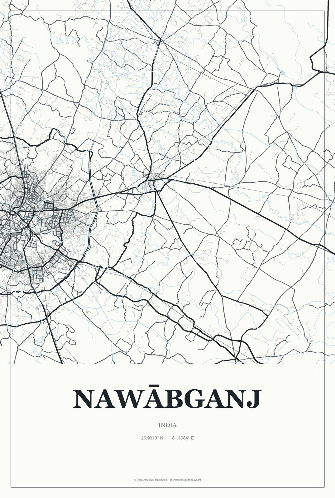 Nawābganj, India City Map Aluminum Sign in Gallery Air style