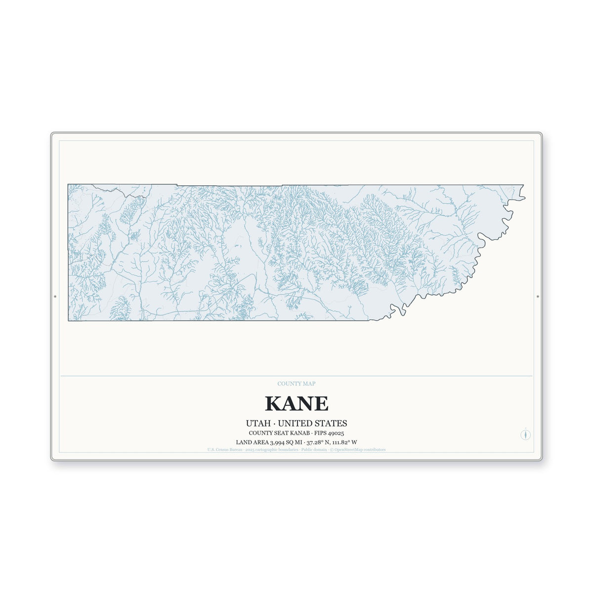 Kane County, Utah Map Aluminum Sign in Gallery Air style
