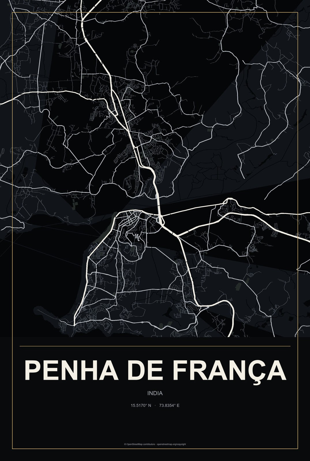 Penha de França, India City Map Aluminum Sign in Metropolitan Noir style