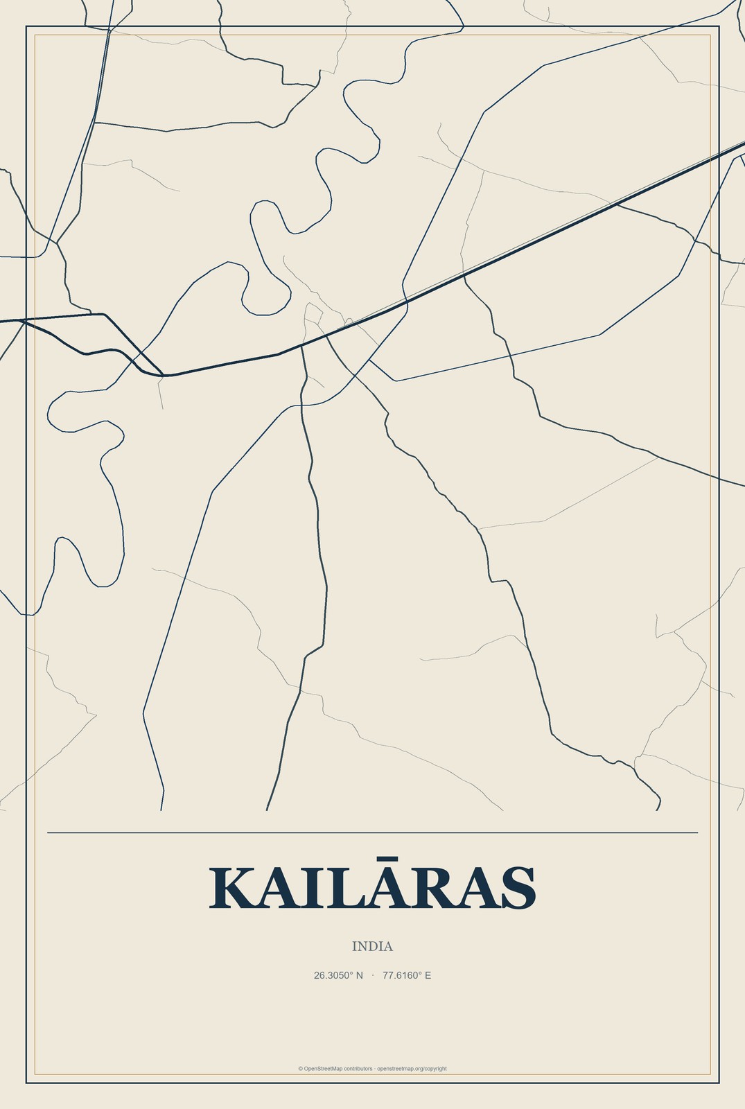 Kailāras, India City Map Aluminum Sign in Coastal Cutout style