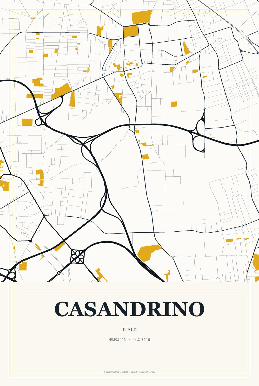 Casandrino, Italy City Map Aluminum Sign in Citrine Modern style