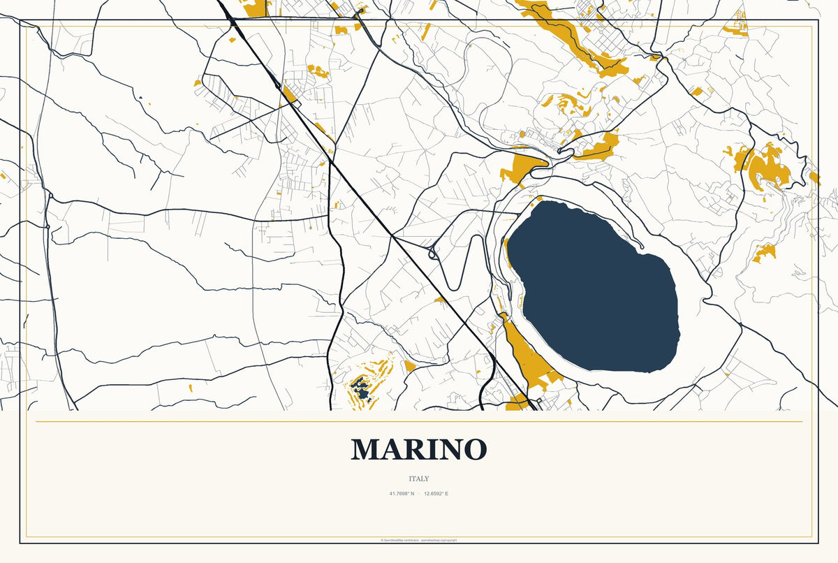 Marino, Italy City Map Aluminum Sign in Citrine Modern style