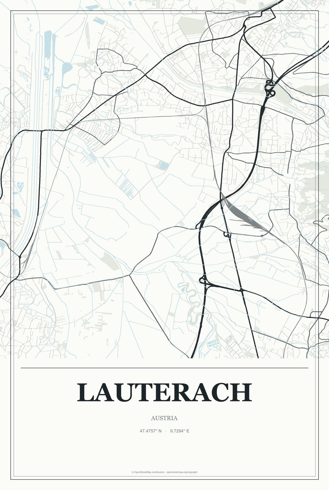Lauterach, Austria City Map Aluminum Sign in Gallery Air style