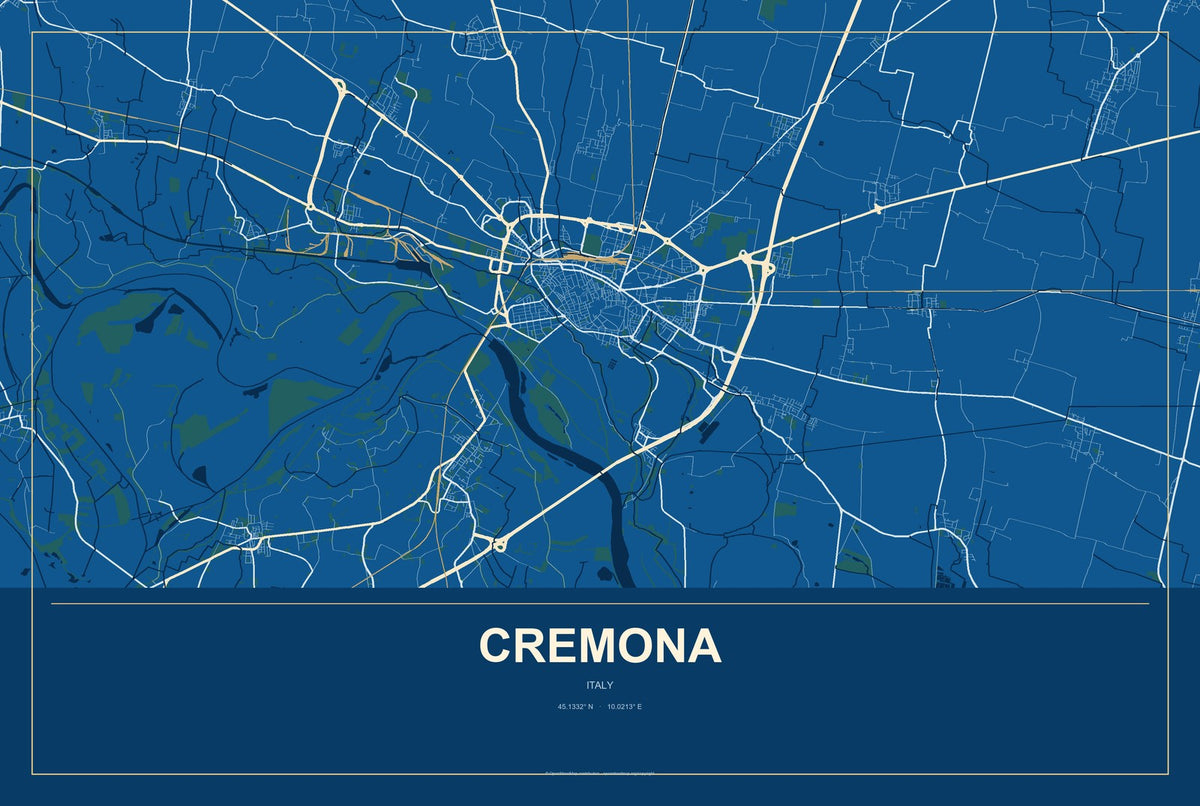 Cremona, Italy City Map Aluminum Sign in Harbor Cobalt style