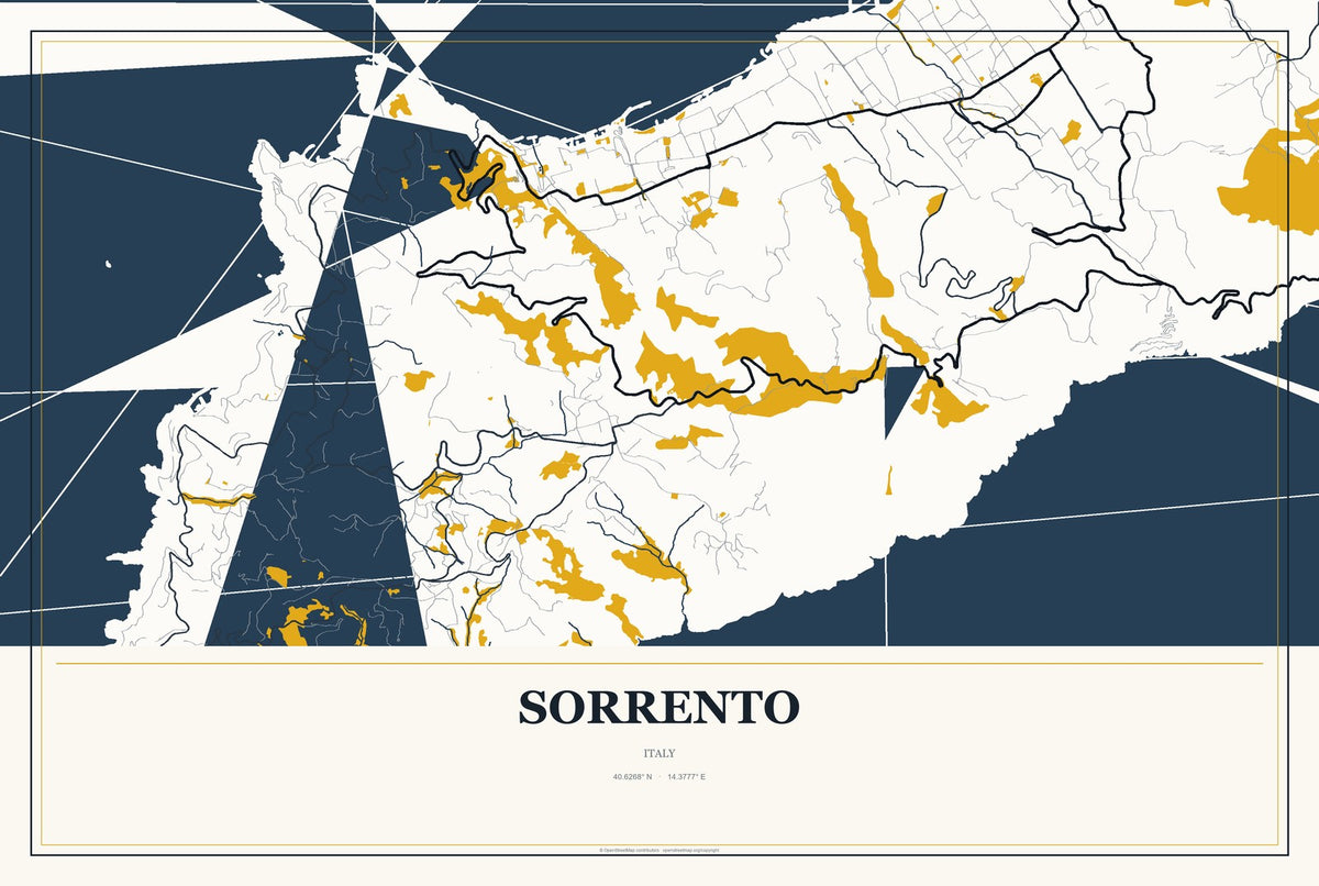Sorrento, Italy City Map Aluminum Sign in Citrine Modern style