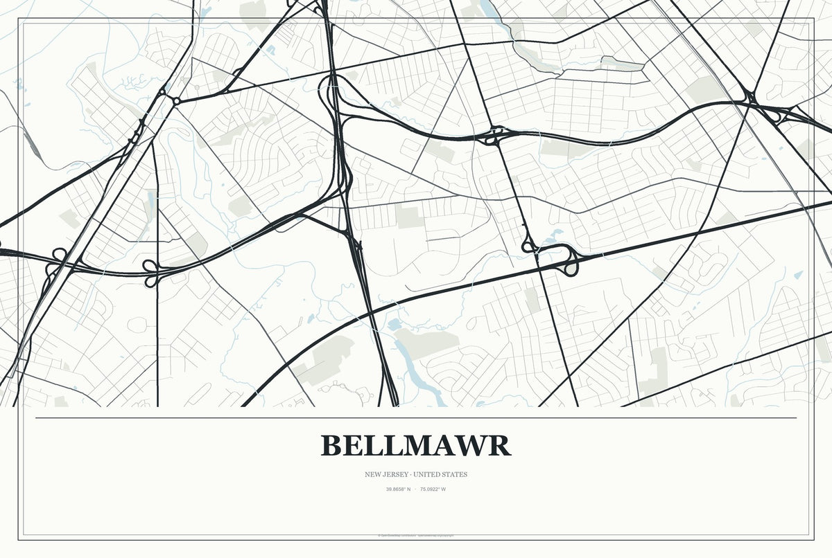 Bellmawr, New Jersey City Map Aluminum Sign in Gallery Air style
