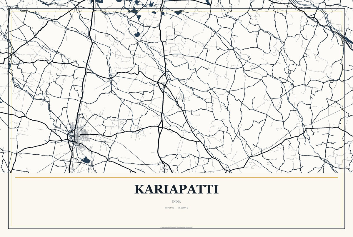 Kariapatti, India City Map Aluminum Sign in Citrine Modern style