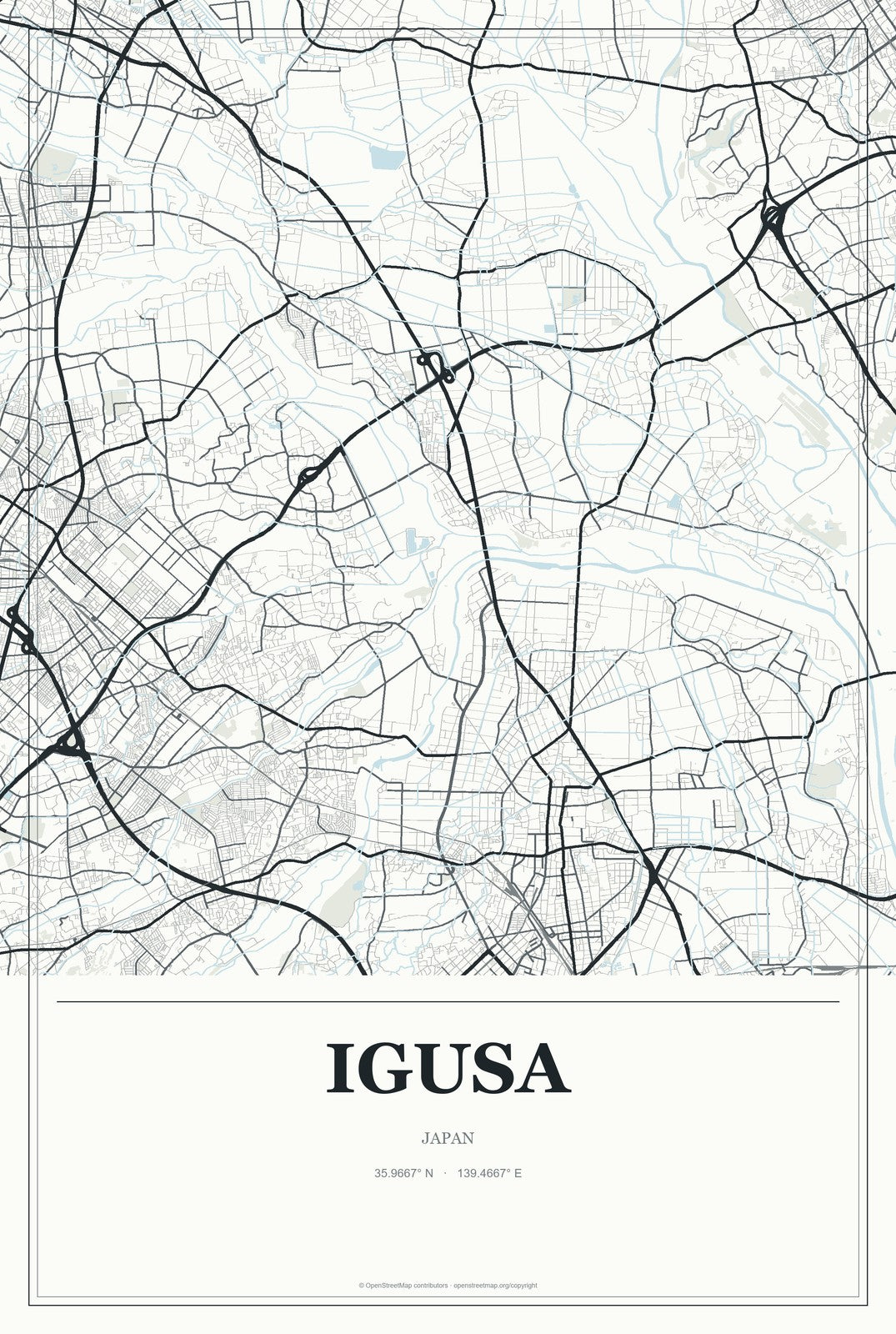 Igusa, Japan City Map Aluminum Sign in Gallery Air style