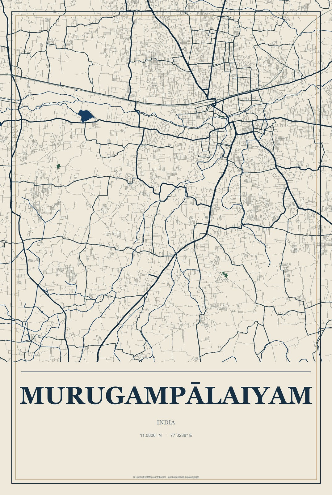 Murugampālaiyam, India City Map Aluminum Sign in Coastal Cutout style