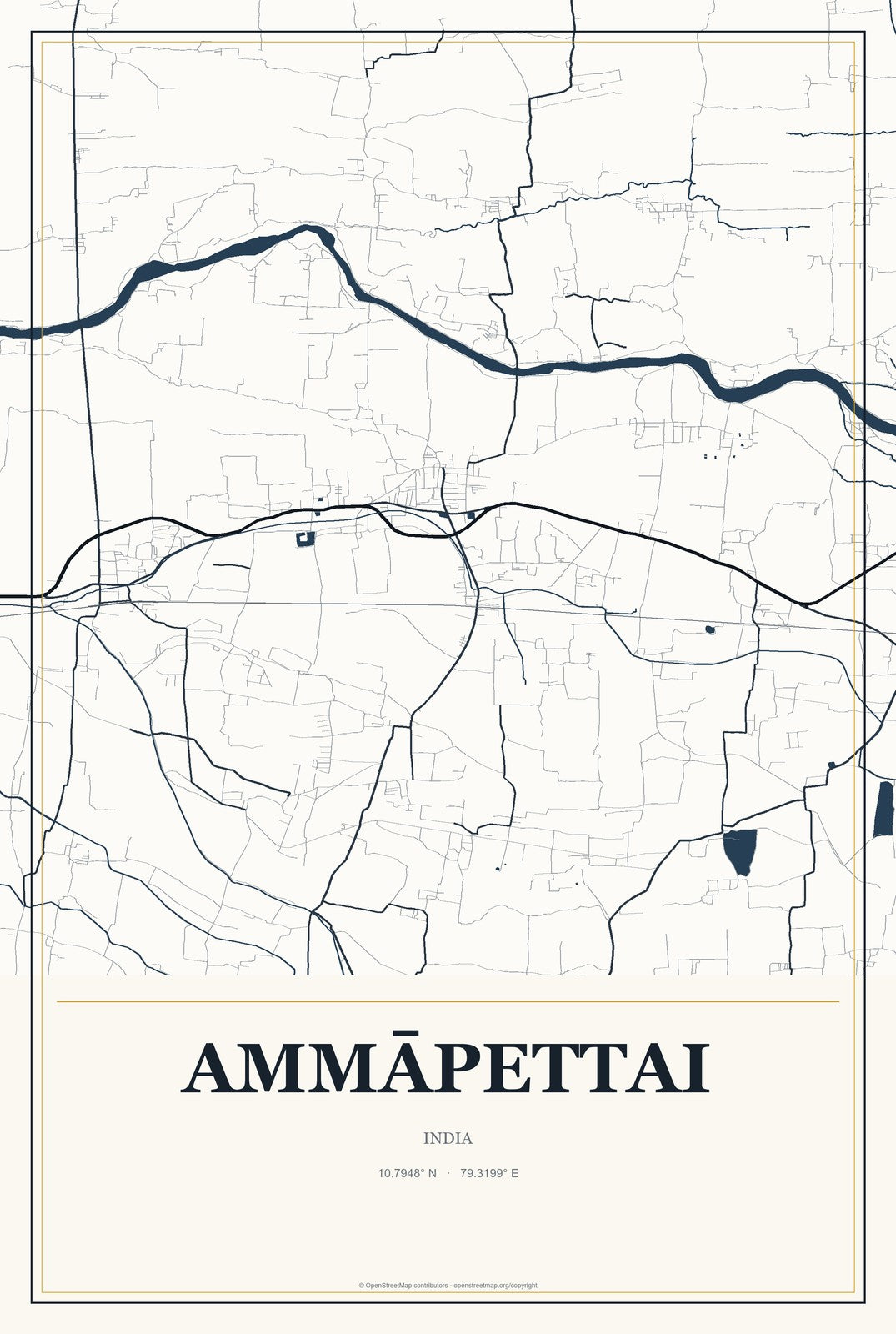 Ammāpettai, India City Map Aluminum Sign in Citrine Modern style
