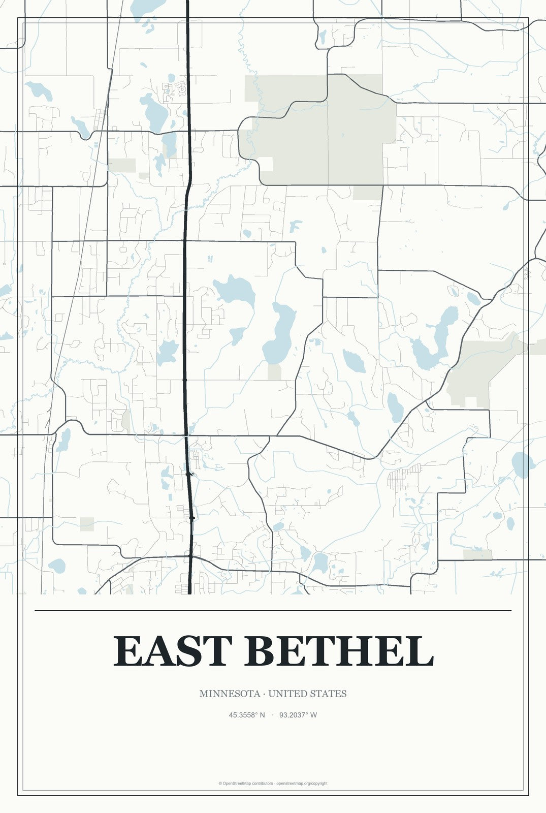 East Bethel, Minnesota City Map Aluminum Sign in Gallery Air style