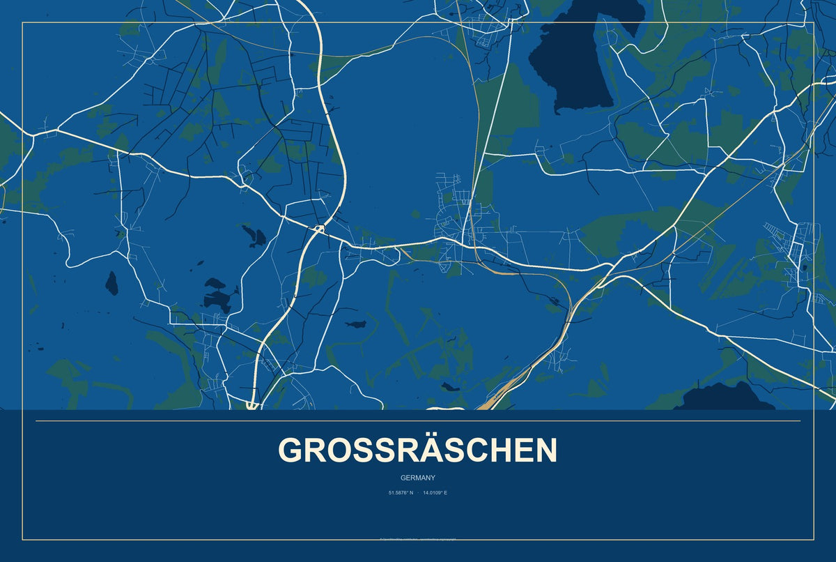 Großräschen, Germany City Map Aluminum Sign in Harbor Cobalt style