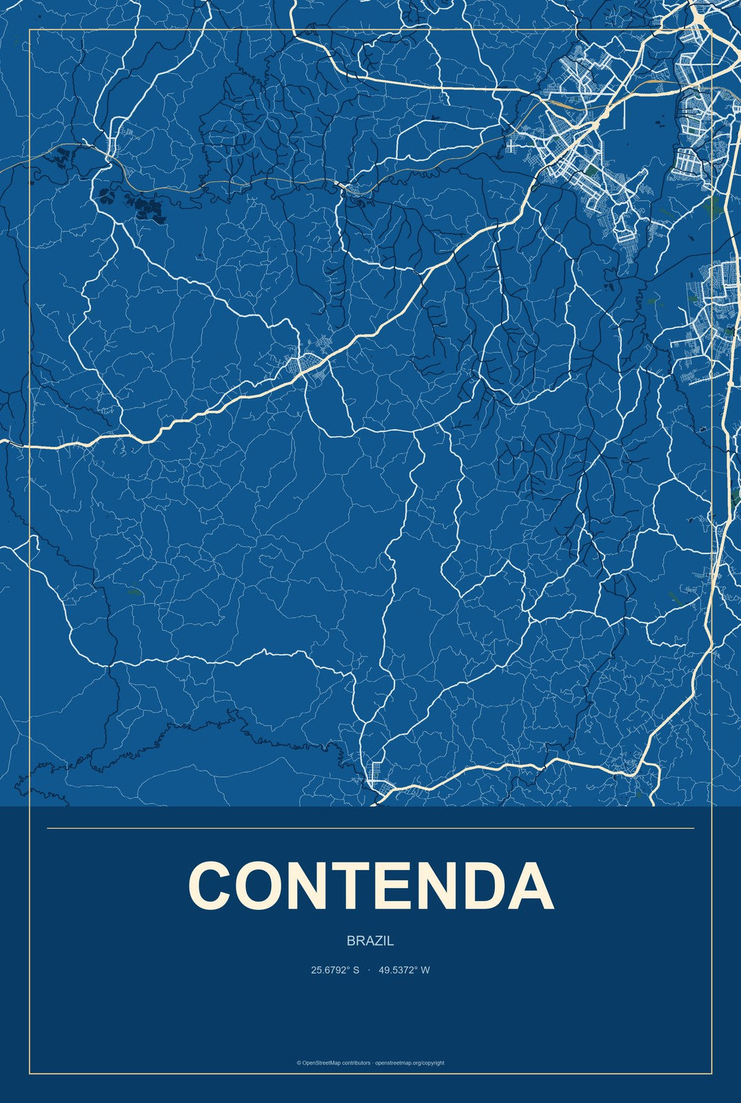 Contenda, Brazil City Map Aluminum Sign in Harbor Cobalt style