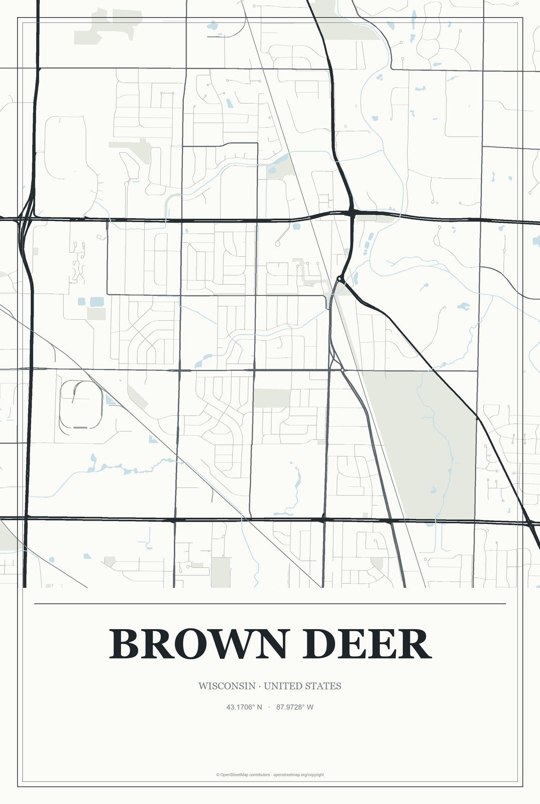 Brown Deer, Wisconsin City Map Aluminum Sign in Gallery Air style