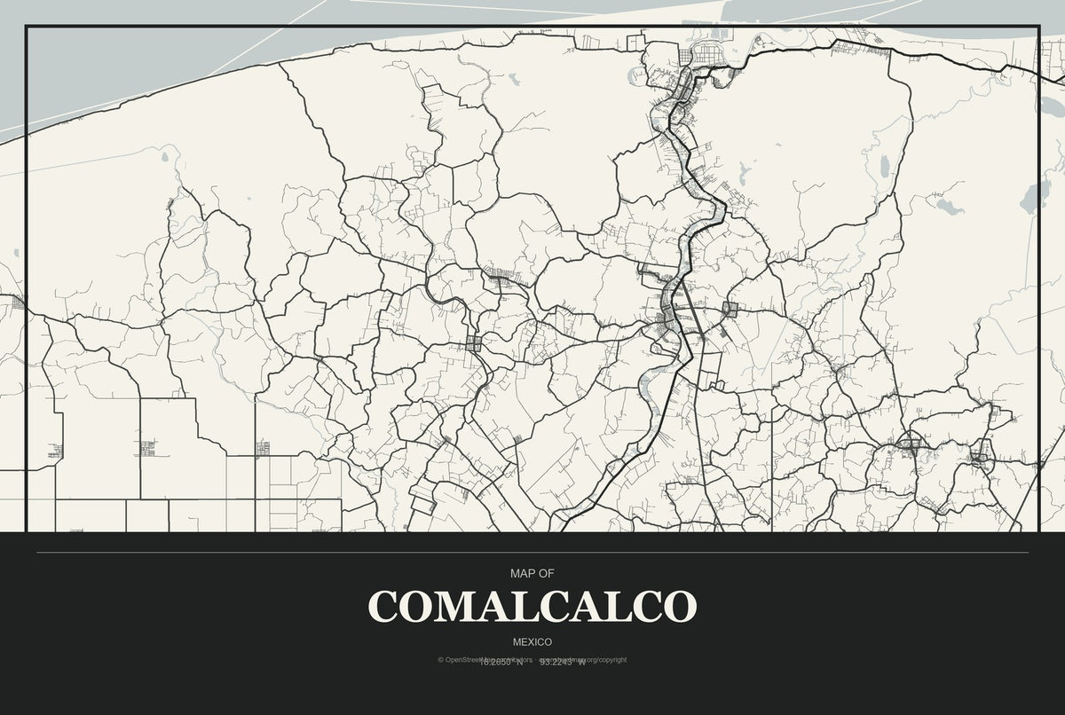 Comalcalco, Mexico City Map Aluminum Sign in Museum Plaque style