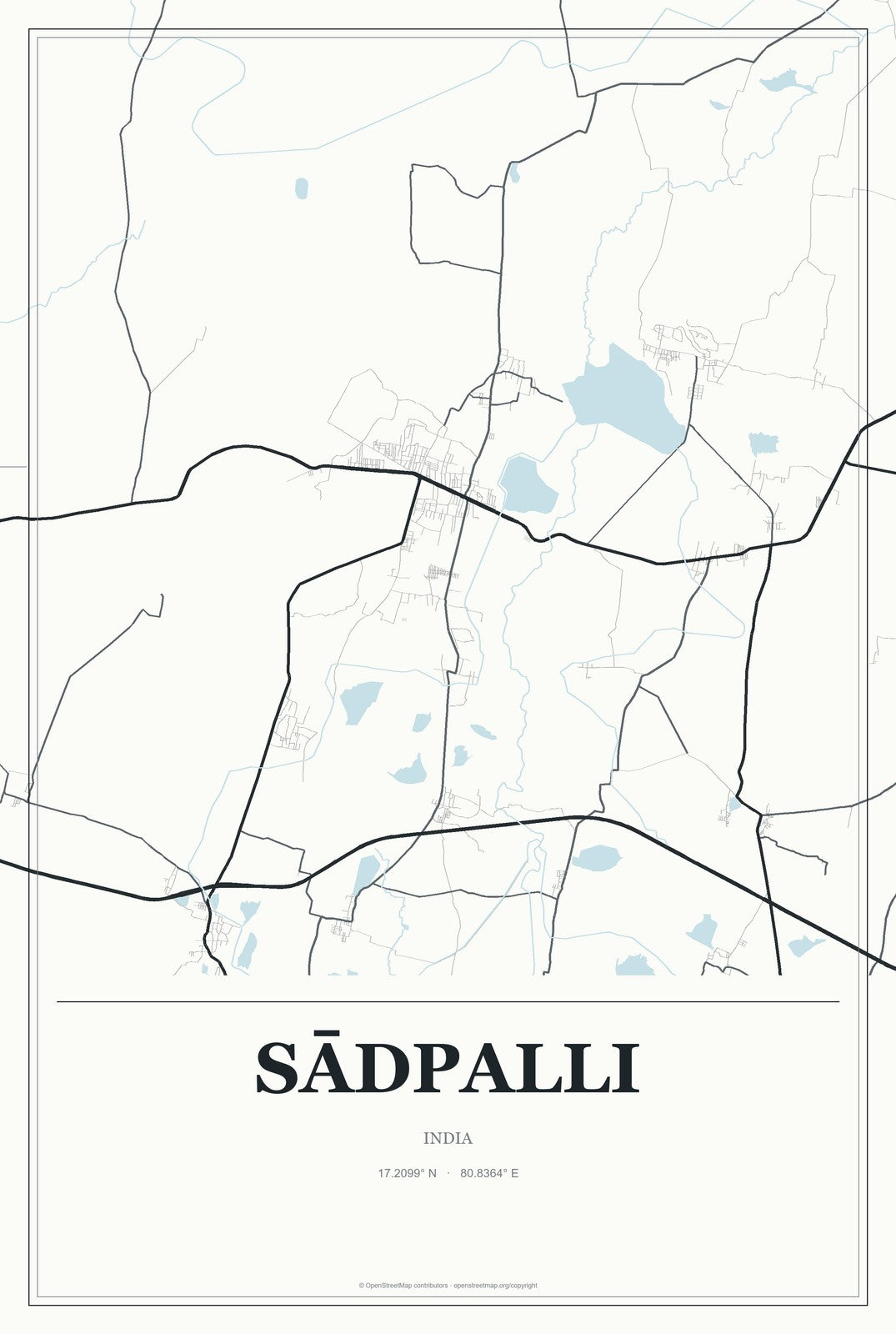 Sādpalli, India City Map Aluminum Sign in Gallery Air style