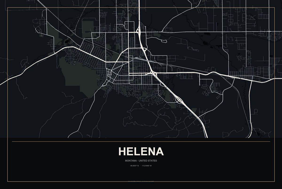 Helena, Montana City Map Aluminum Sign in Metropolitan Noir style