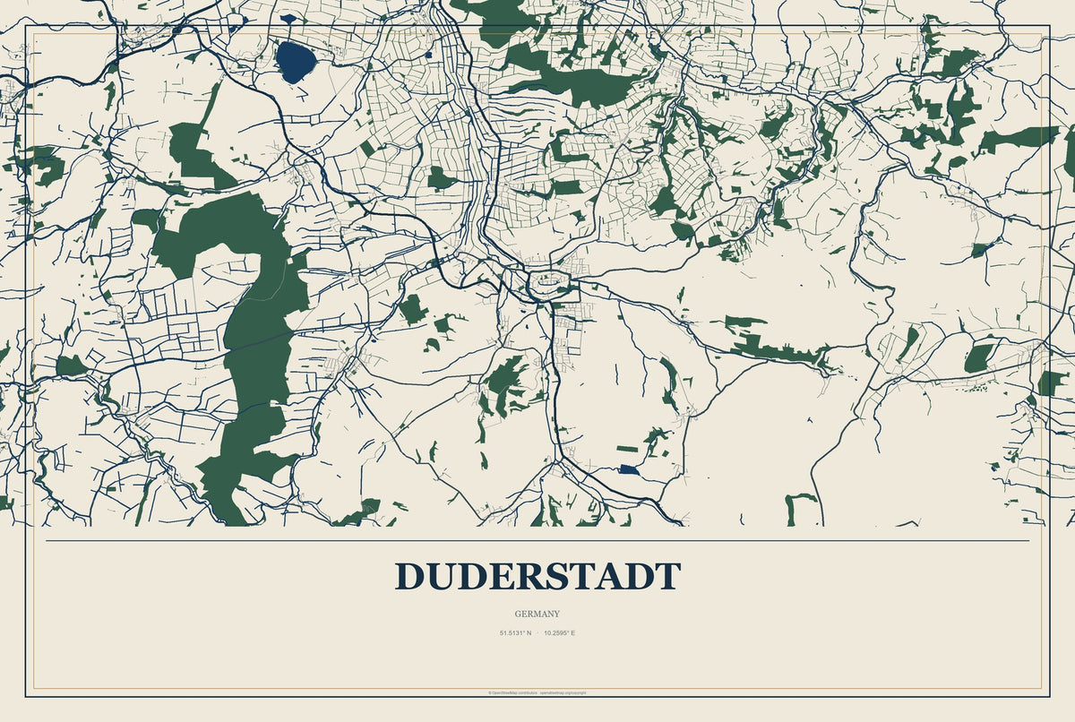 Duderstadt, Germany City Map Aluminum Sign in Coastal Cutout style