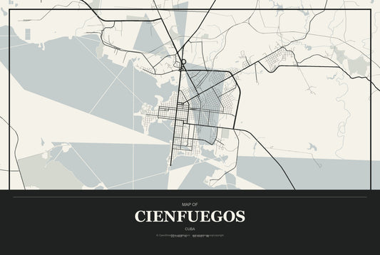 Cienfuegos, Cuba City Map Aluminum Sign in Museum Plaque style