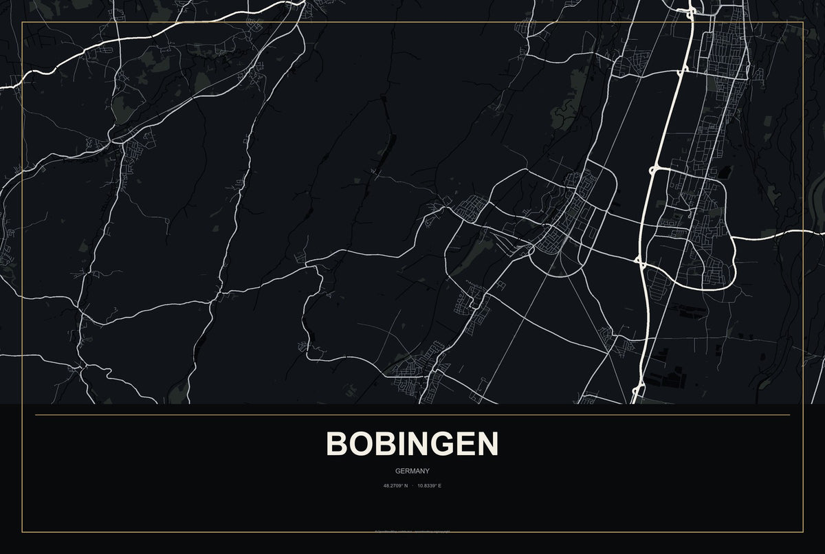 Bobingen, Germany City Map Aluminum Sign in Metropolitan Noir style