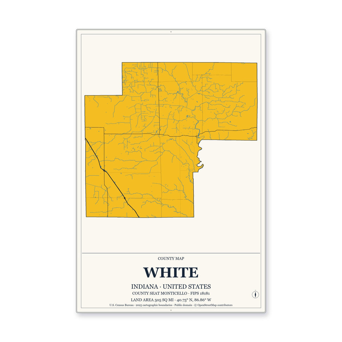 White County, Indiana Map Aluminum Sign in Citrine Modern style