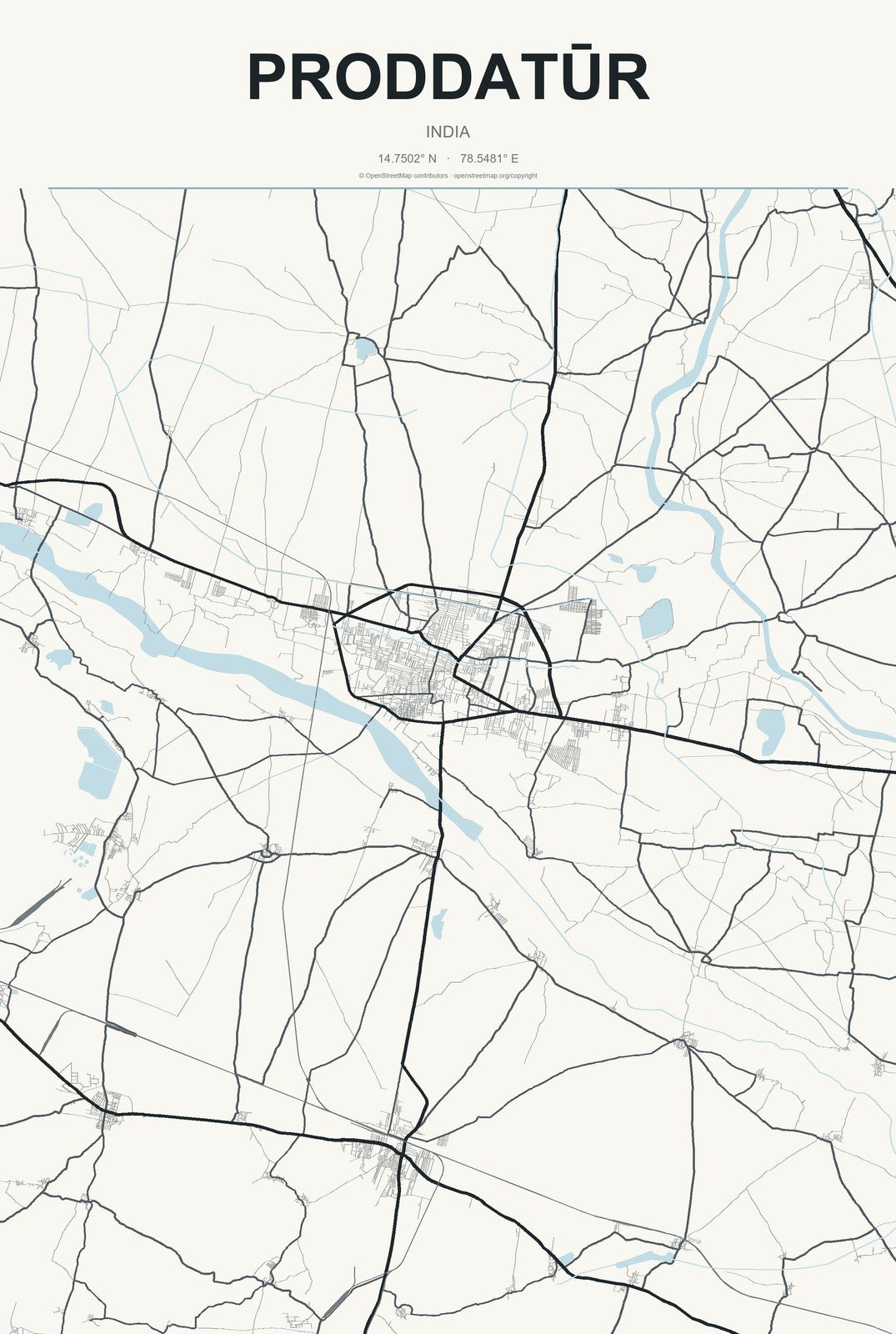 Proddatūr, India City Map Aluminum Sign in Headline Atlas style