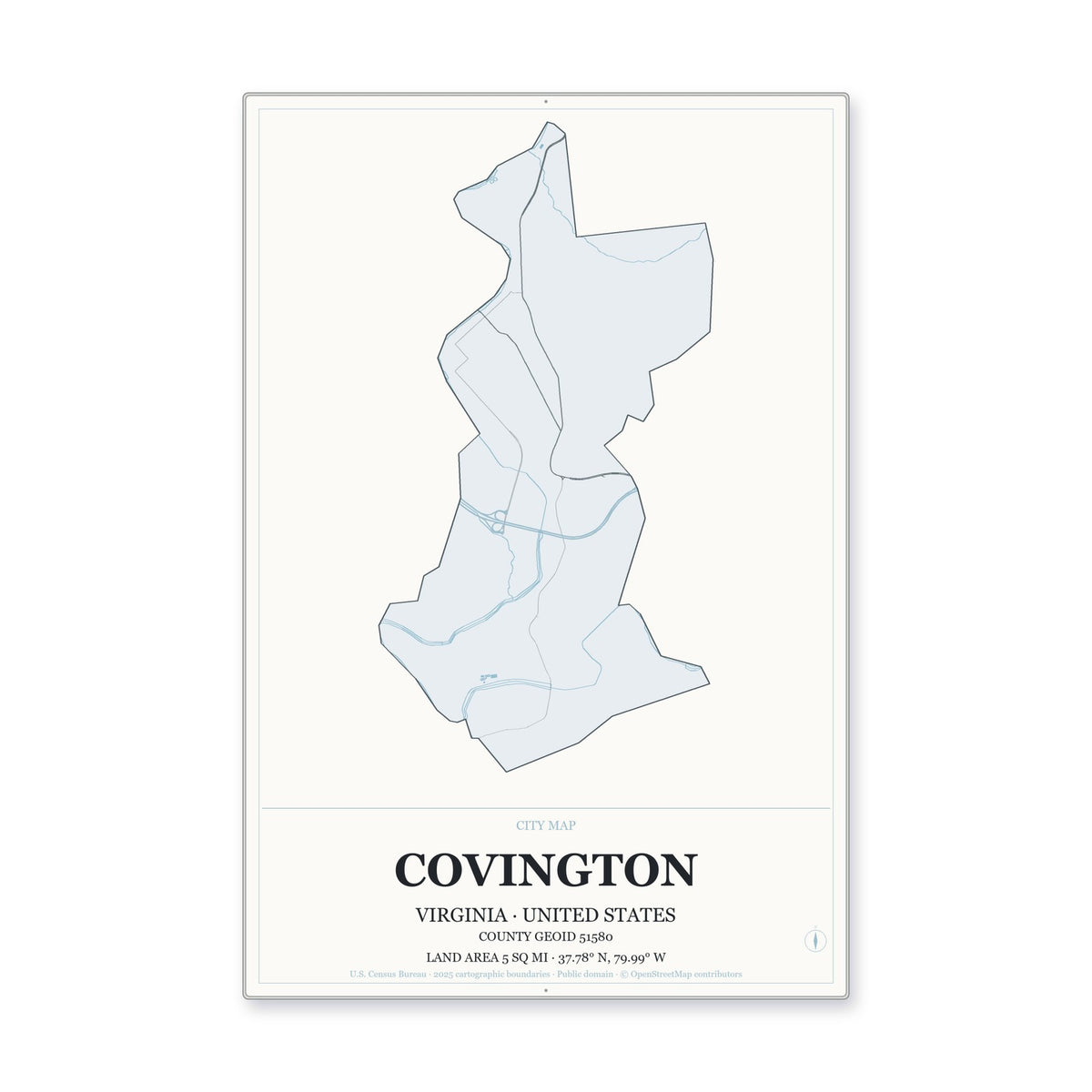 Covington city, Virginia Map Aluminum Sign in Gallery Air style