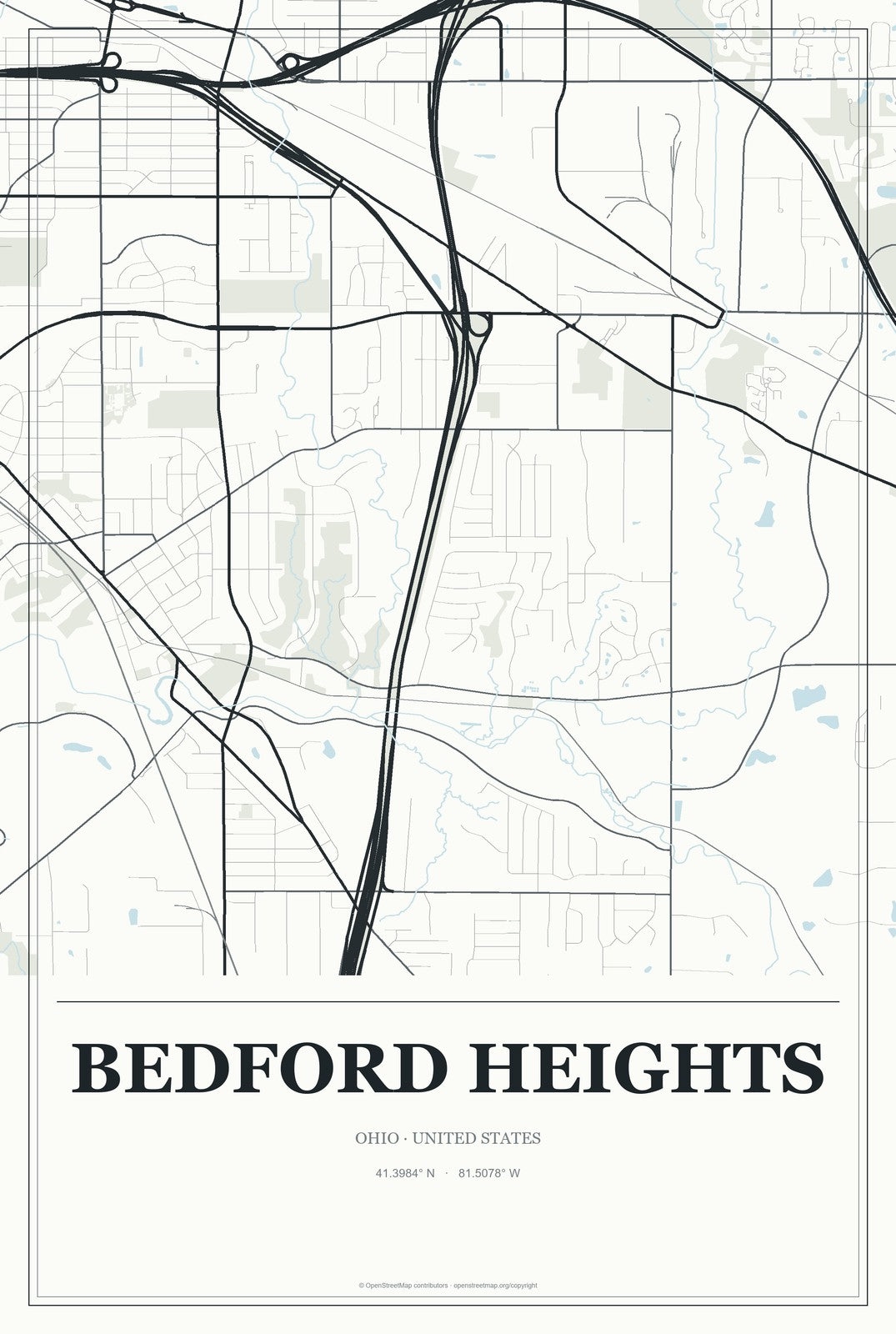 Bedford Heights, Ohio City Map Aluminum Sign in Gallery Air style