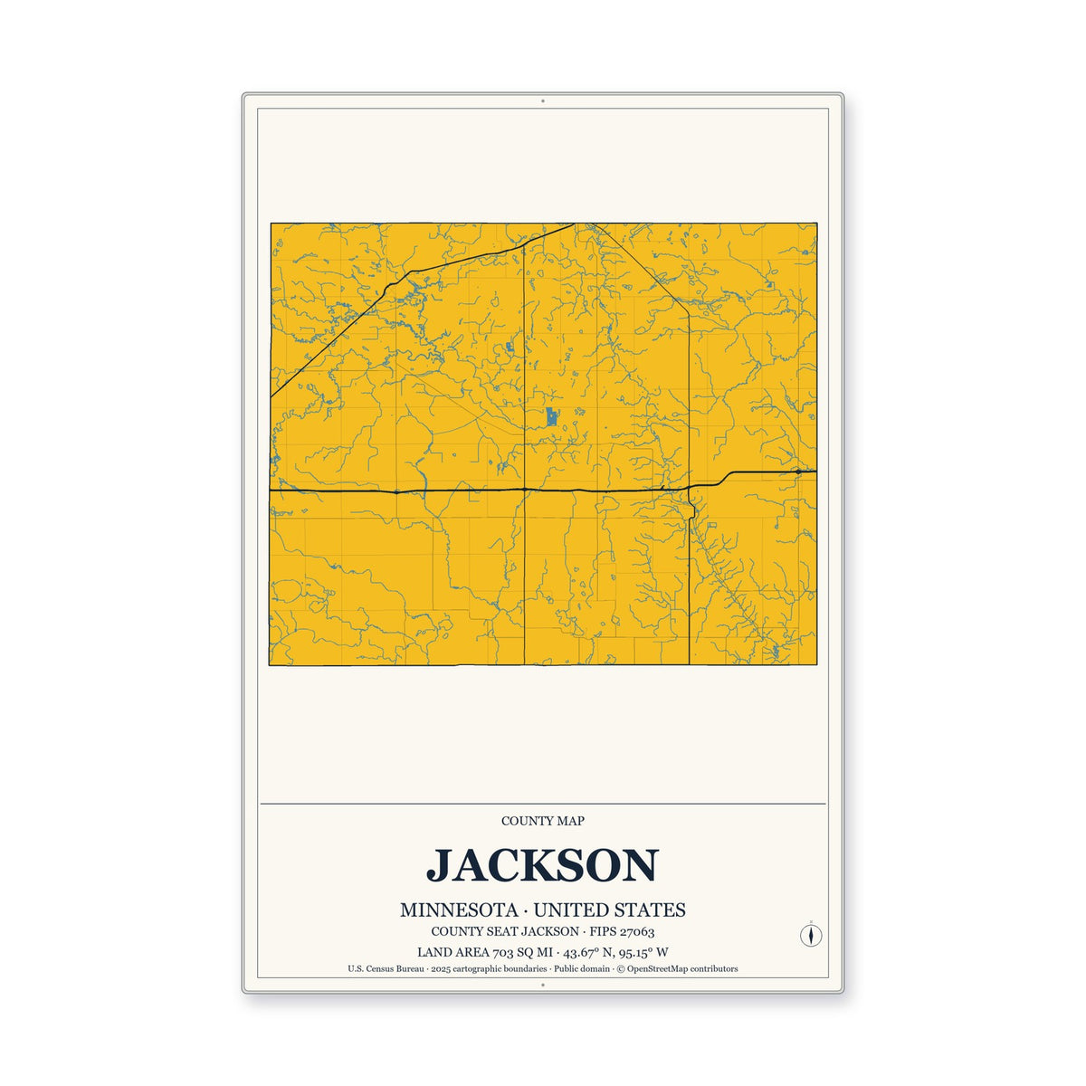 Jackson County, Minnesota Map Aluminum Sign in Citrine Modern style
