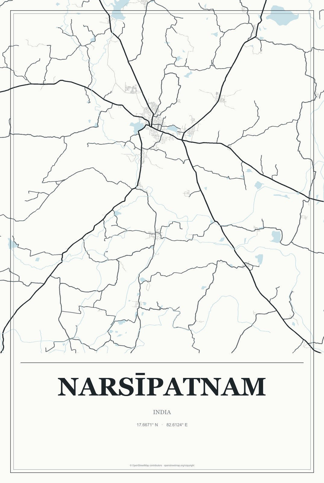 Narsīpatnam, India City Map Aluminum Sign in Gallery Air style