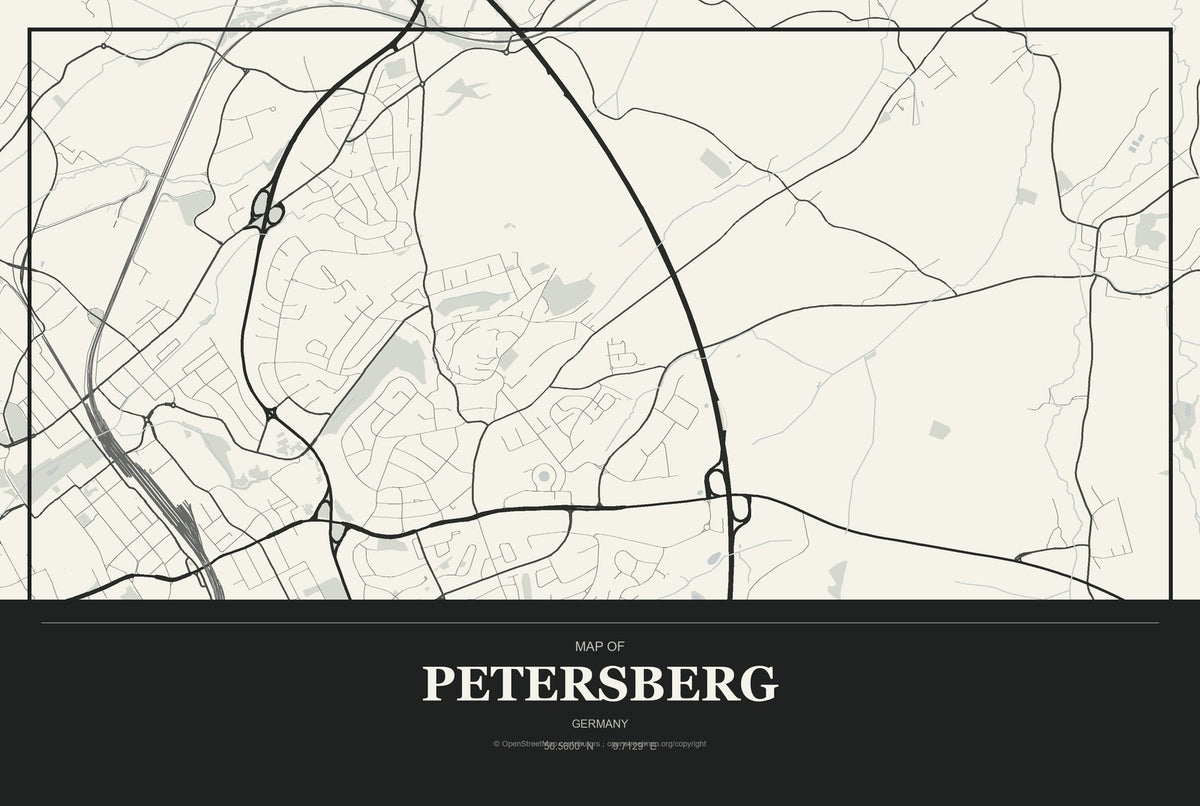 Petersberg, Germany City Map Aluminum Sign in Museum Plaque style