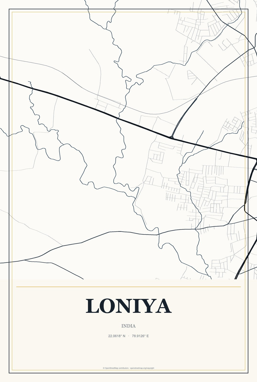 Loniya, India City Map Aluminum Sign in Citrine Modern style