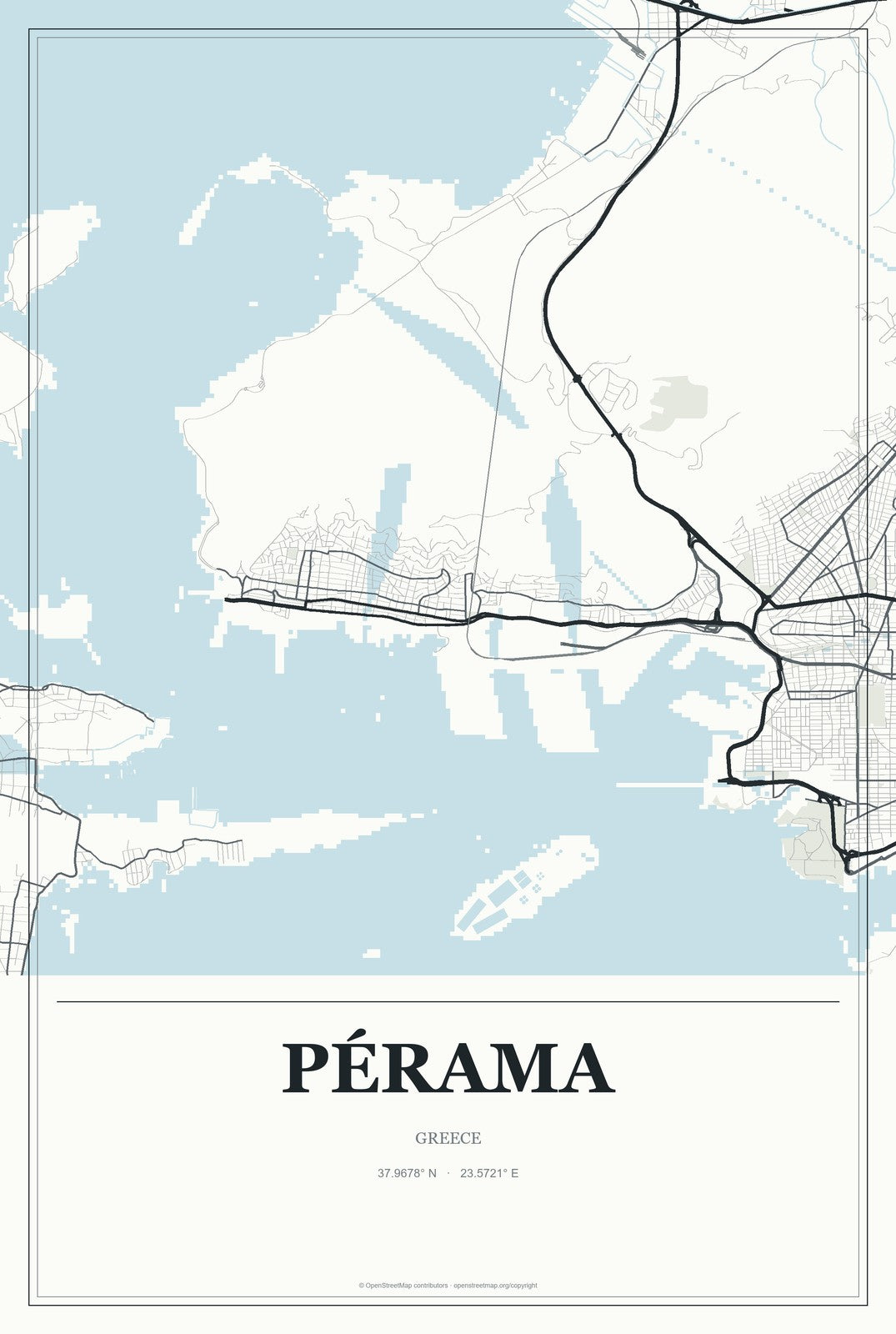 Pérama, Greece City Map Aluminum Sign in Gallery Air style