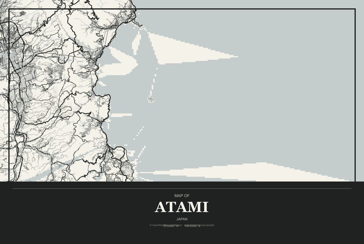Atami, Japan City Map Aluminum Sign in Museum Plaque style